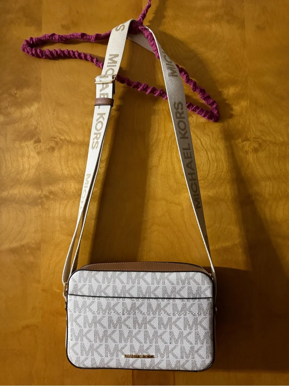 Michael Kors Beige/White Logo Crossbody with Branded Strap